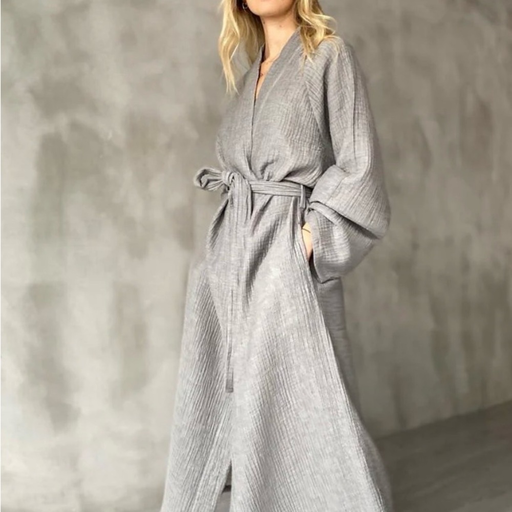 House No. 23- L / XL- Turkish Cotton Gray Women's Robe
